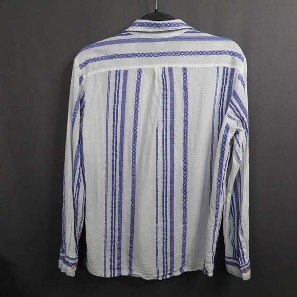 Womens Top Small Blue White Sheer Woven Coastal Cool Artsy Boho Oversized - Picture 4 of 11